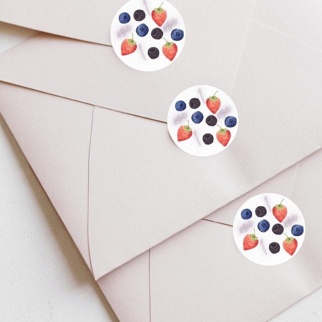 Adesivo Redondo Berry First | PRIMEIRO ANIVERSARIO | Mistura de be (Criador carregado)