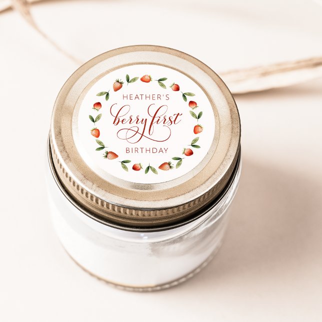 Adesivo Redondo Berry First Sticker (Berry First Birthday Strawgerry Sticker by Painted Paperie
)