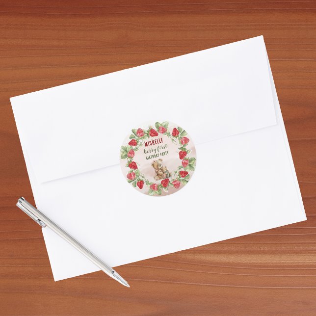 Adesivo Redondo Berry First Strawberry and Bear Birday (Criador carregado)