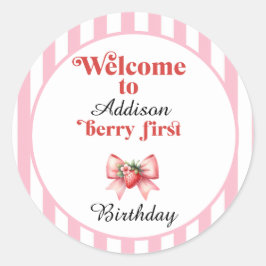 Adesivo Redondo Berry First Strawberry e arco Birthday