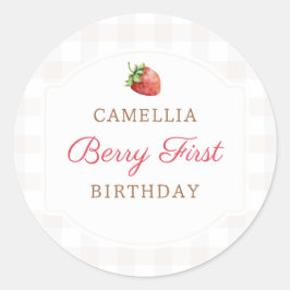 Adesivo Redondo Berry First Strawberry Jam primeiro aniversario Pa