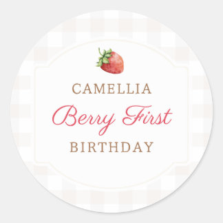 Adesivo Redondo Berry First Strawberry Jam primeiro aniversario Pa