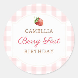 Adesivo Redondo Berry First Strawberry Jam primeiro aniversario Pa