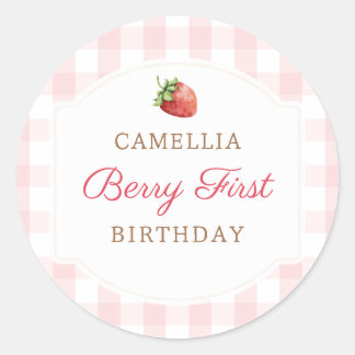 Adesivo Redondo Berry First Strawberry Jam primeiro aniversario Pa
