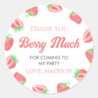 Adesivo Redondo Berry First Strawberry primeiro aniversario Obriga