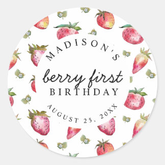 Adesivo Redondo Berry First Sweet, Partido do primeiro aniversario