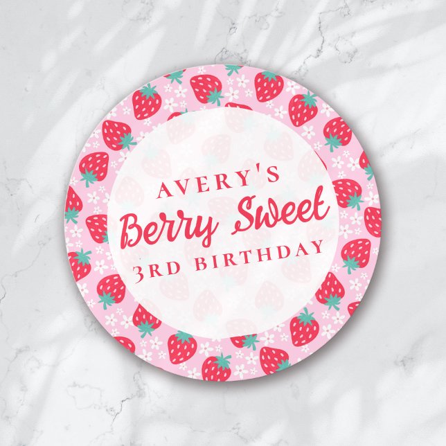 Adesivo Redondo Berry FirSweetst Birthday Strawberry Daisy (Criador carregado)