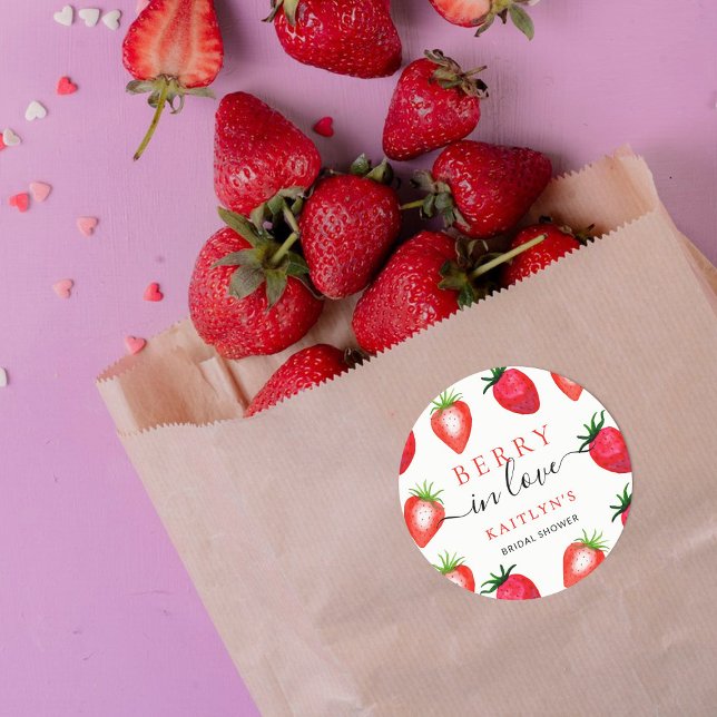 Adesivo Redondo Berry In Love Strawberry Chá de panela (Criador carregado)