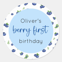 Adesivo Redondo Berry primeiro aniversario de mirtilo Primeiro