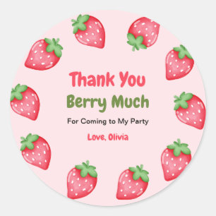 Adesivo Redondo Berry Primeiro Morango 1º Aniversário Obrigado