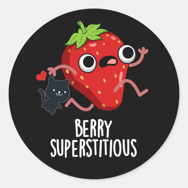 Adesivo Redondo Berry Superstitious Funny Fruta Pun Dark BG (Frente)