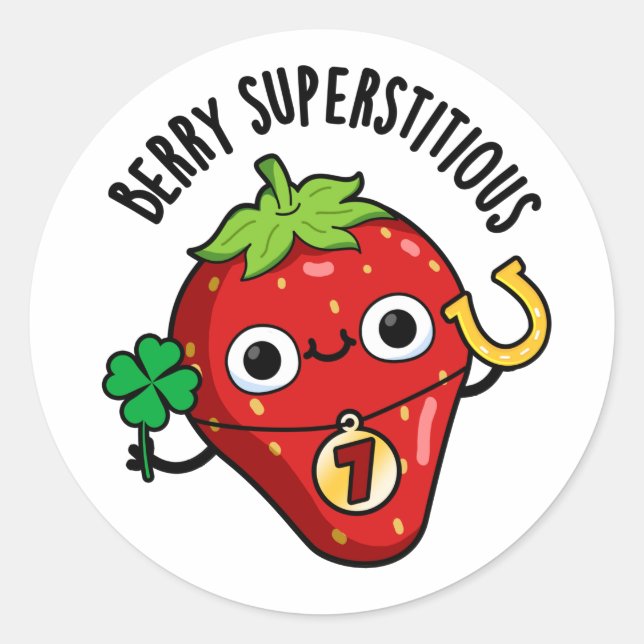 Adesivo Redondo Berry Superstitious Funny Strawberry Pun (Frente)