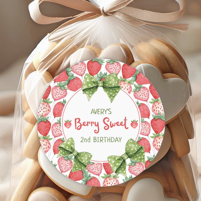 Adesivo Redondo Berry Sweet 2nd Birthday Strawberry Party  (Criador carregado)