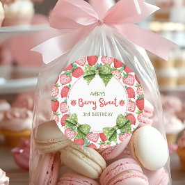 Adesivo Redondo Berry Sweet 3rd Birthday Strawberry Party 