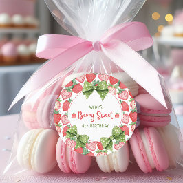 Adesivo Redondo Berry Sweet 4th Birthday Strawberry Party 