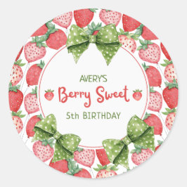Adesivo Redondo Berry Sweet 5th Birthday Strawberry Party