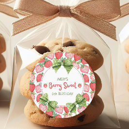 Adesivo Redondo Berry Sweet 5th Birthday Strawberry Party 