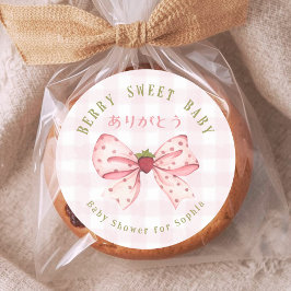 Adesivo Redondo Berry Sweet Baby Coquette Bow Pink Gingham