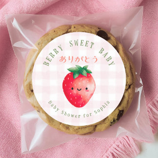 Adesivo Redondo Berry Sweet Baby Kawaii Strawberry Pink Gingham