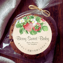 Adesivo Redondo Berry Sweet Baby Strawberry Floral Rustic Kraft