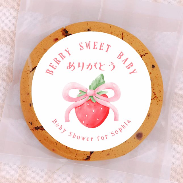 Adesivo Redondo Berry Sweet Baby Strawberry Pink Bow Cute (Criador carregado)