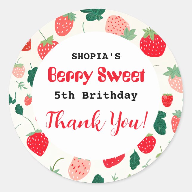 Adesivo Redondo Berry Sweet Birthday Convite (Frente)