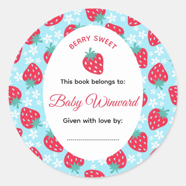 Adesivo Redondo Berry Sweet Blue Strawberry Baby Shower (Frente)