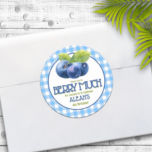Adesivo Redondo Berry Sweet Blueberry Festa de aniversário Obrigad (Criador carregado)