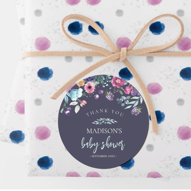 Adesivo Redondo Berry Sweet Blueberry & Flowers Chá de fraldas (#blueberry #babyshower #navy #winterbabyshower #blueberrysticker #blueberryfavor)
