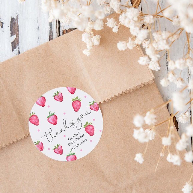 Adesivo Redondo Berry Sweet Chá de fraldas Strawberry Obrigado (Criador carregado)