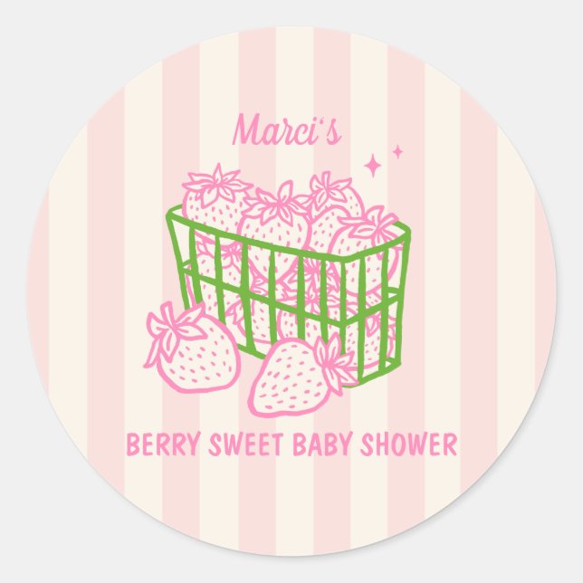 Adesivo Redondo Berry Sweet Doodle Pink Green Girl Baby Shower (Frente)