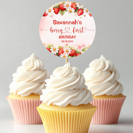 Adesivo Redondo Berry Sweet First Birthday