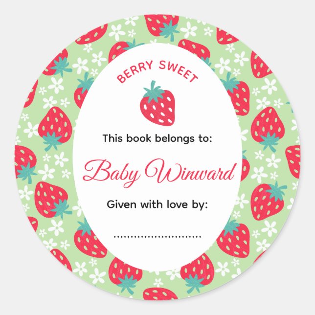 Adesivo Redondo Berry Sweet Green Strawberry Baby Shower (Frente)