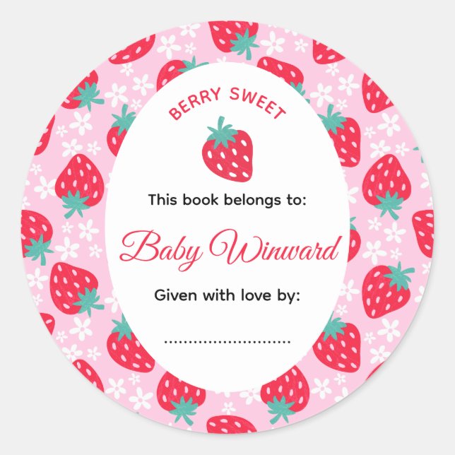 Adesivo Redondo Berry Sweet Pink Strawberry Baby Shower (Frente)