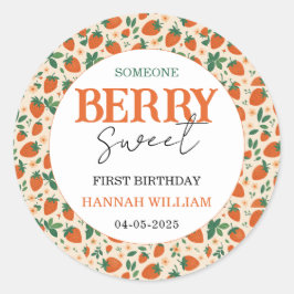 Adesivo Redondo Berry Sweet Strawberry 1st Birthday Party
