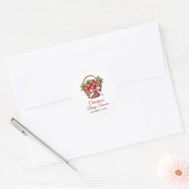 Adesivo Redondo Berry Sweet Strawberry Baby Shower (Envelope)