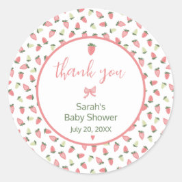 Adesivo Redondo Berry Sweet Strawberry Baby Shower Thank You