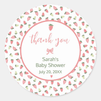 Adesivo Redondo Berry Sweet Strawberry Chuveiro de Bebê Obrigado