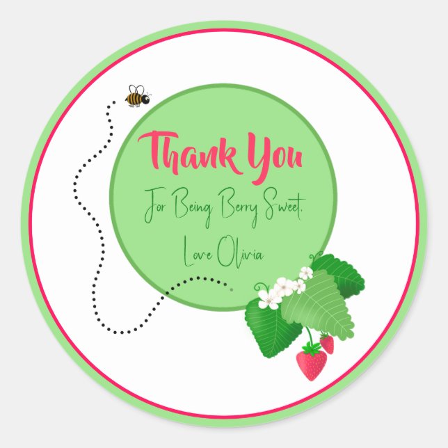 Adesivo Redondo Berry Sweet Strawberry Green primeiro aniversario  (Frente)