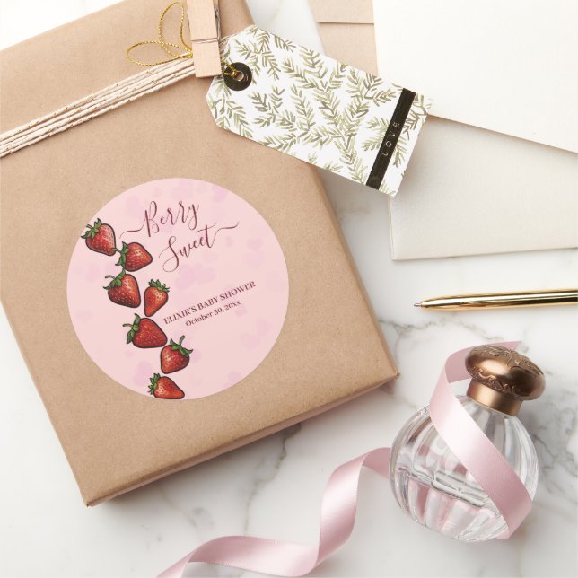 Adesivo Redondo Berry Sweet Strawberry Heart Chá de fraldas (Presentear)