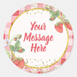 Adesivo Redondo Berry Sweet Watercolor Strawberry Message Sticker