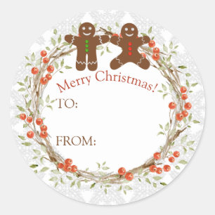 Adesivo Redondo Berry Wreath De Natal Gingerbird Para De