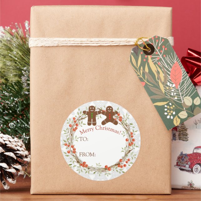 Adesivo Redondo Berry Wreath De Natal Gingerbird Para De (Feriado)