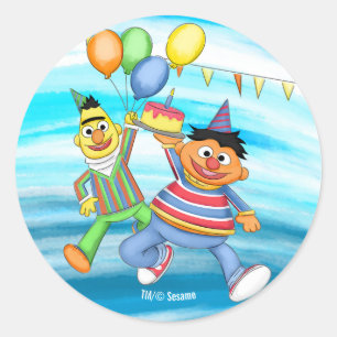 Adesivo Redondo Bert e Ernie Birthday Balloons