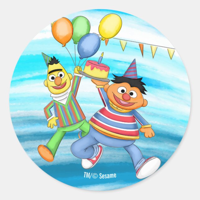 Adesivo Redondo Bert e Ernie Birthday Balloons (Frente)
