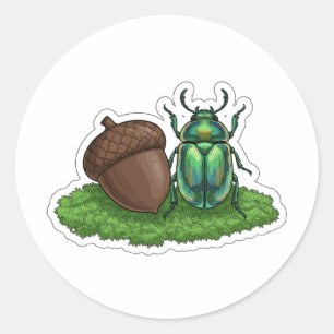 Adesivo Redondo Besouro Jóia Iridescente e Ilustração de Bolota