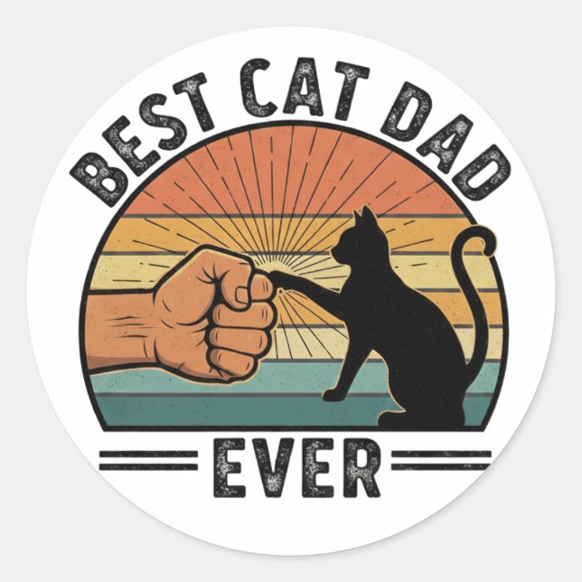 Adesivo Redondo Best Cat Dad Ever  Funny Cat Lover Sticker (Frente)