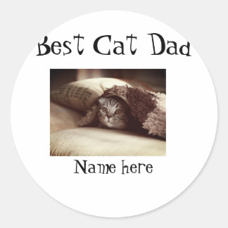 Adesivo Redondo best cat dad photo name fathers day pet dad daddy 