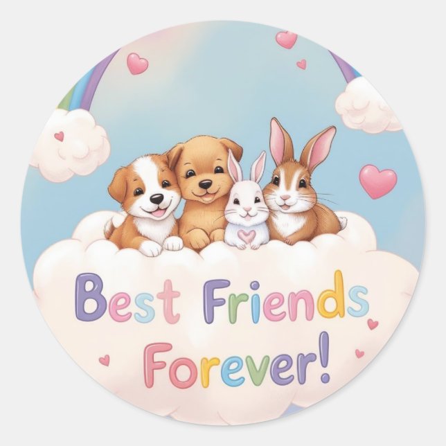 Adesivo Redondo Best Friends Forever with Cute Cats (Frente)