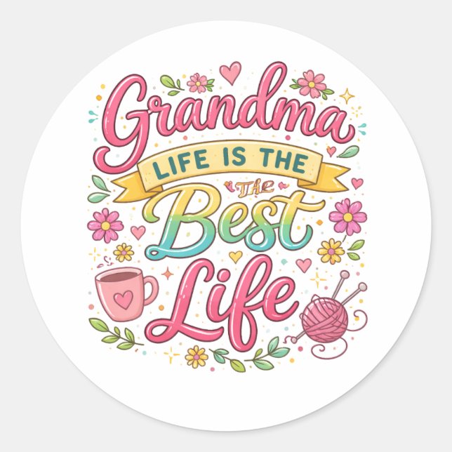 Adesivo Redondo Best Grandma Ever | Happy Grandparents Day Cute (Frente)